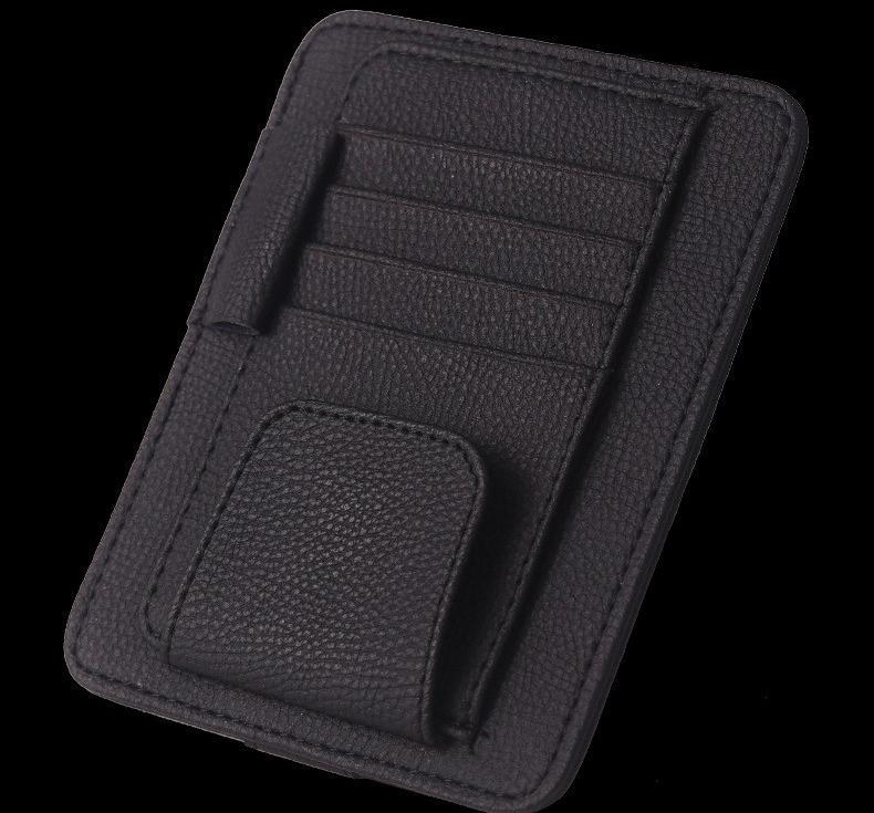 Car Sun Visor Bill Holder Car Multifunctional Microfiber Leather Card Holder Leather Pattern Glasses Holder Storage Clip Card Slot - Image 1